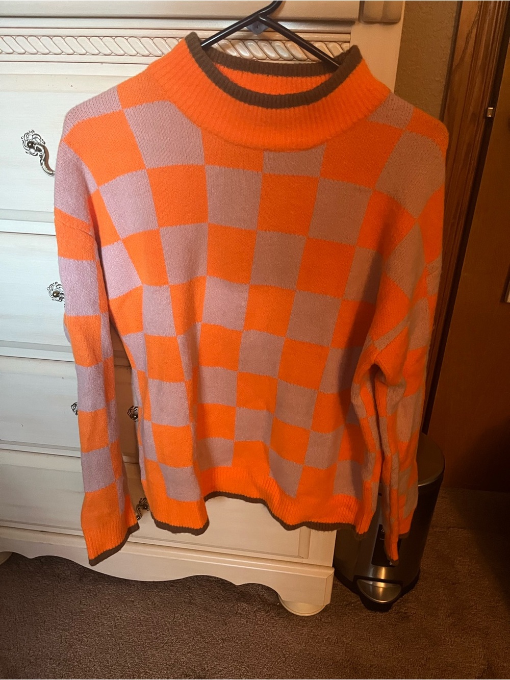 THML Checkered Crewneck Sweater Orange & Pink Small Like New